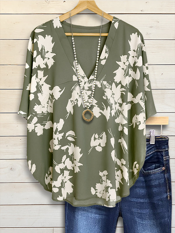 Olive Blossom V-Neck Tunic