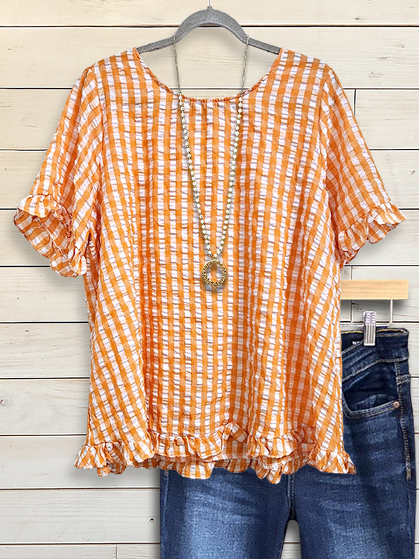 Sunny Check Ruffle Hem Blouse