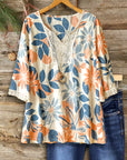Boho Petal Embroidered V-Neck Top