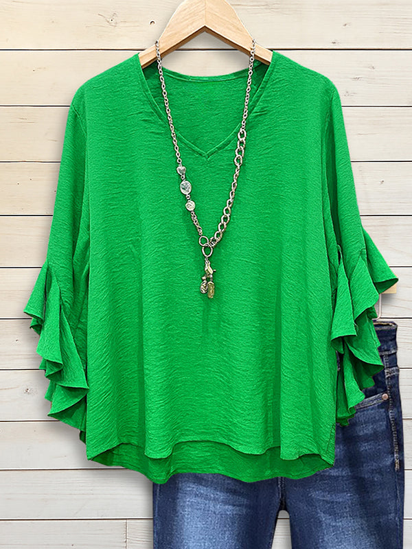 Clover Ruffle Sleeve V-Neck Top
