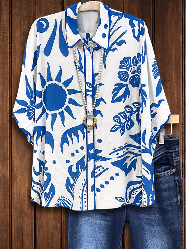 Tropical Nature Print Loose Fit Blouse