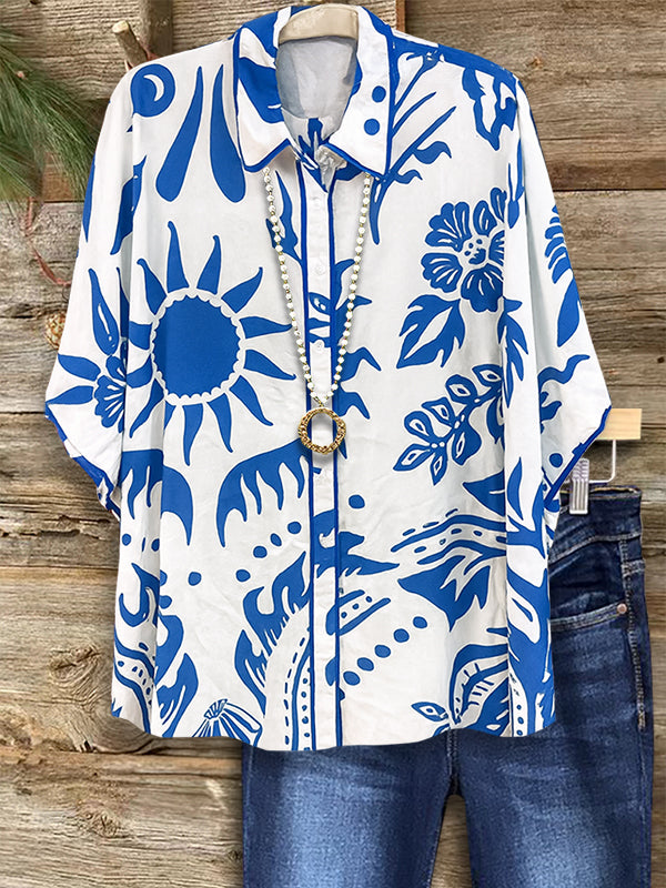 Tropical Nature Print Loose Fit Blouse
