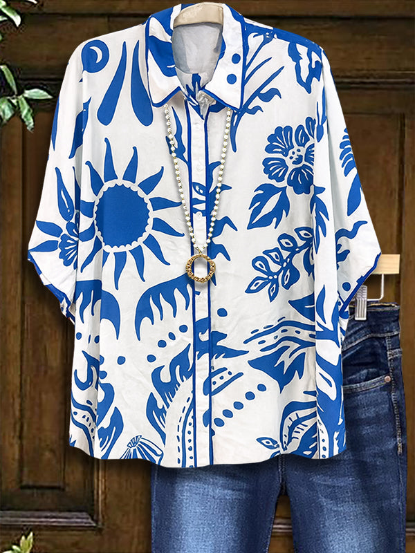 Tropical Nature Print Loose Fit Blouse