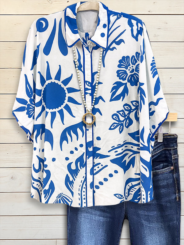 Tropical Nature Print Loose Fit Blouse