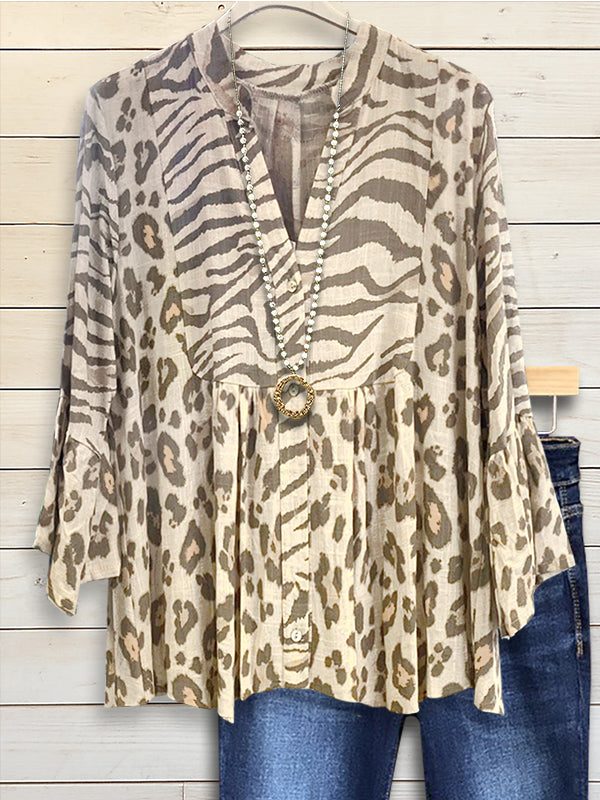 Leopard print ruffled casual Blouse