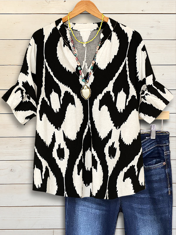 Abstract Print Ruffled Blouse