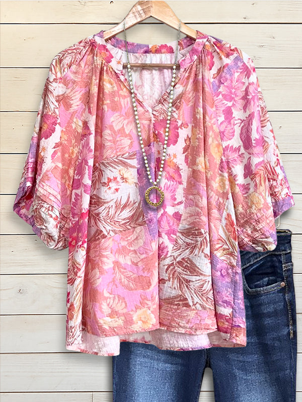 Blush Puff Sleeve Floral Blouse