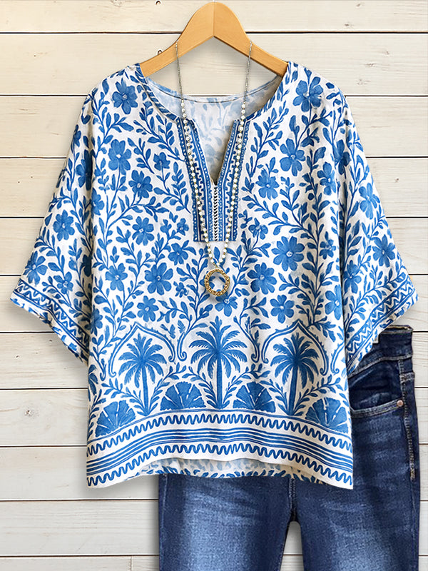 Ethnic Natural Floral Print Blouse
