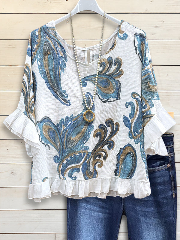 Paisley Print Ruffle Sleeve Blouse