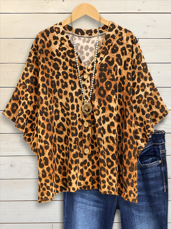 Vintage Leopard Bat Sleeve Blouse