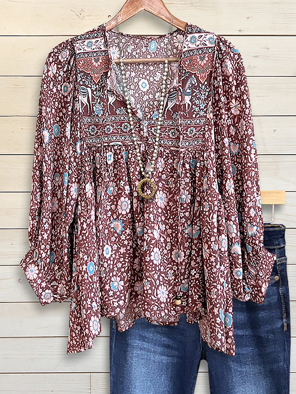 Boho Meadow V-Neck Blouse