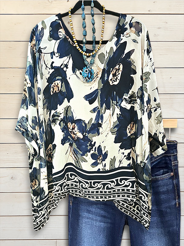 Indigo Garden Batwing Blouse