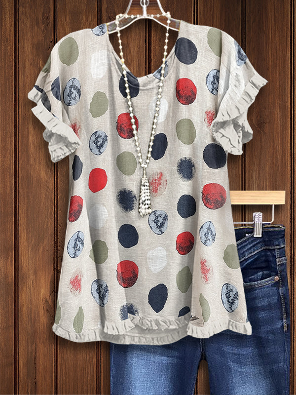 Colorful Polka Dot Ruffle Blouse