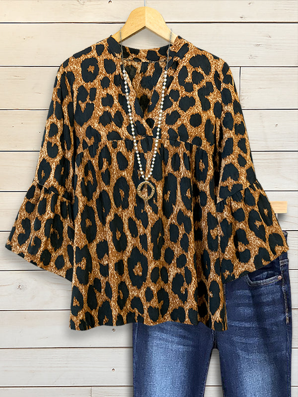 Leopard Print Ruffle Sleeve Blouse