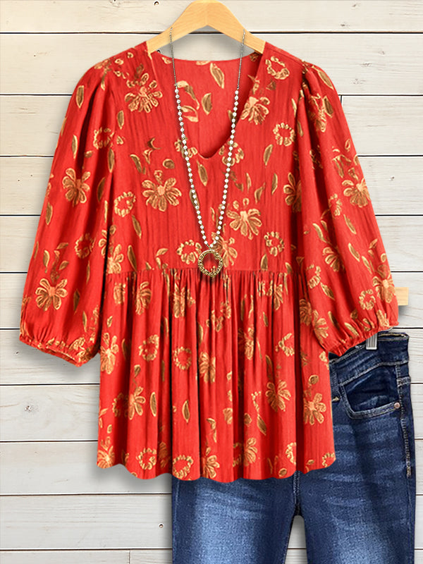 Rust Red Floral Print Top