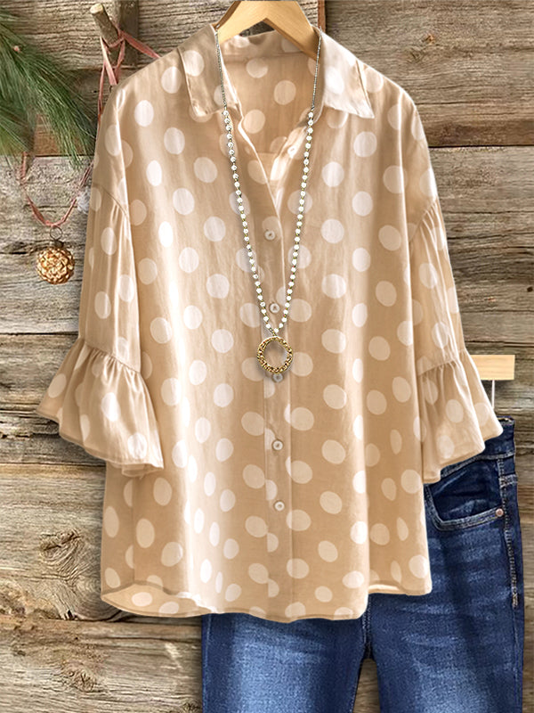 Dotted Charm Ruffled Sleeve Shirt