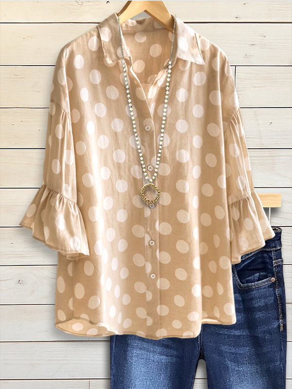 Dotted Charm Ruffled Sleeve Shirt