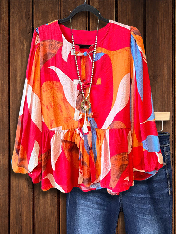 Sunset Abstract Peplum Blouse