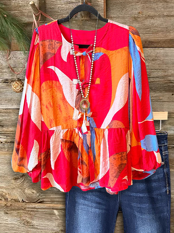 Sunset Abstract Peplum Blouse
