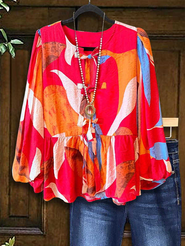Sunset Abstract Peplum Blouse