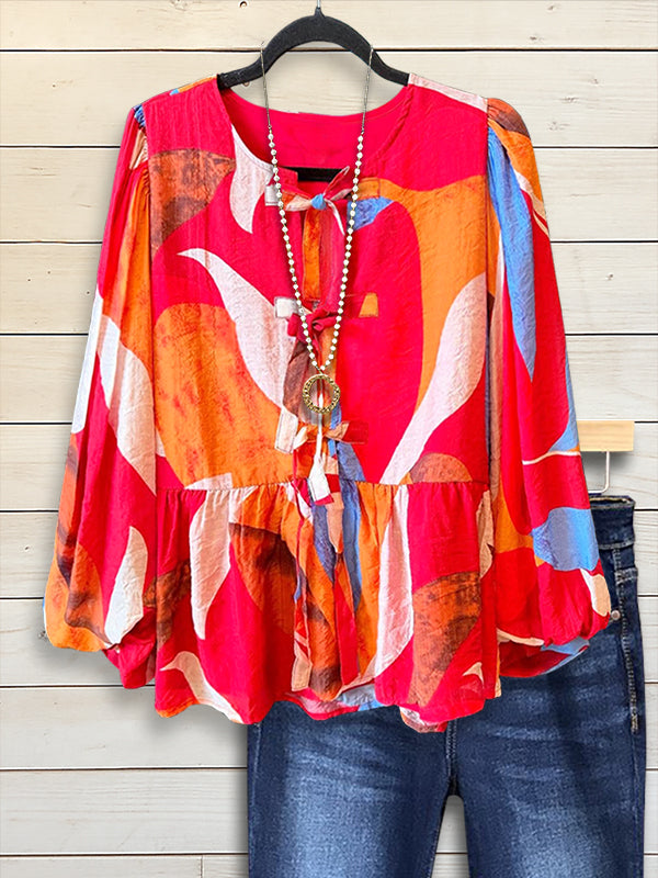 Sunset Abstract Peplum Blouse