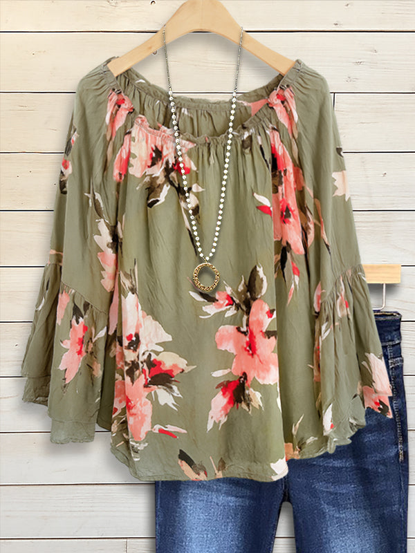 Olive Bloom Off-Shoulder Top