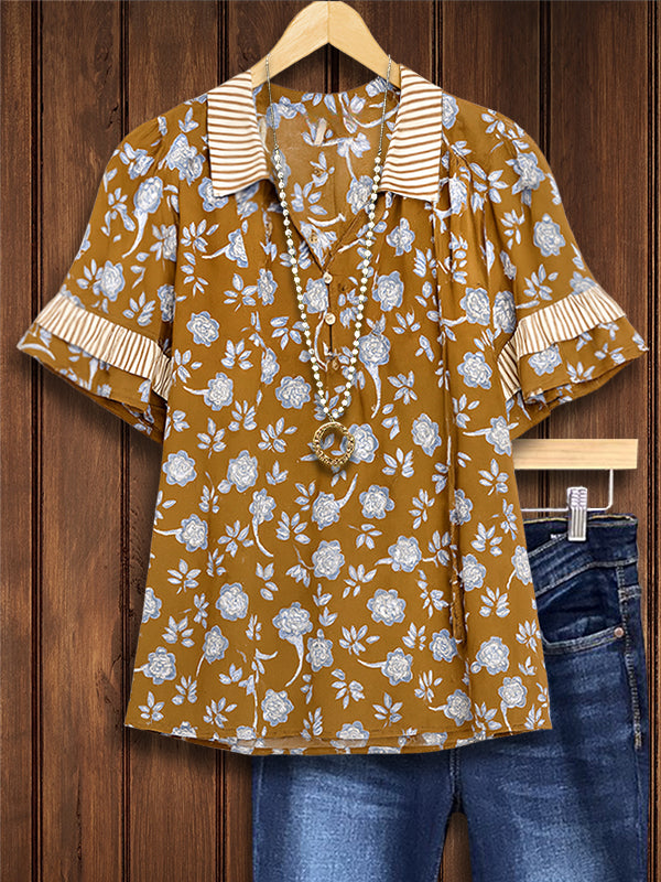 Rust Blossom Puff Sleeve Shirt