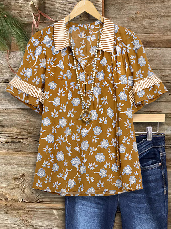Rust Blossom Puff Sleeve Shirt