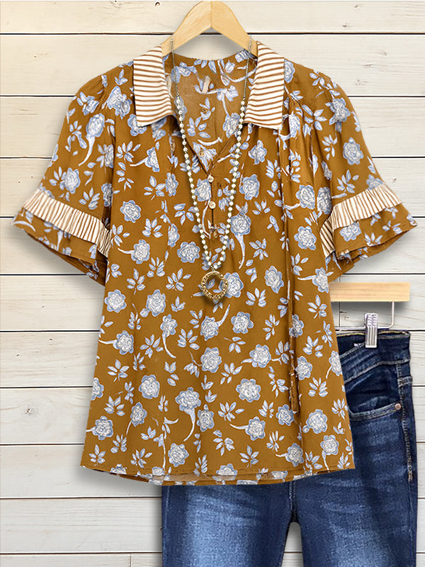 Rust Blossom Puff Sleeve Shirt