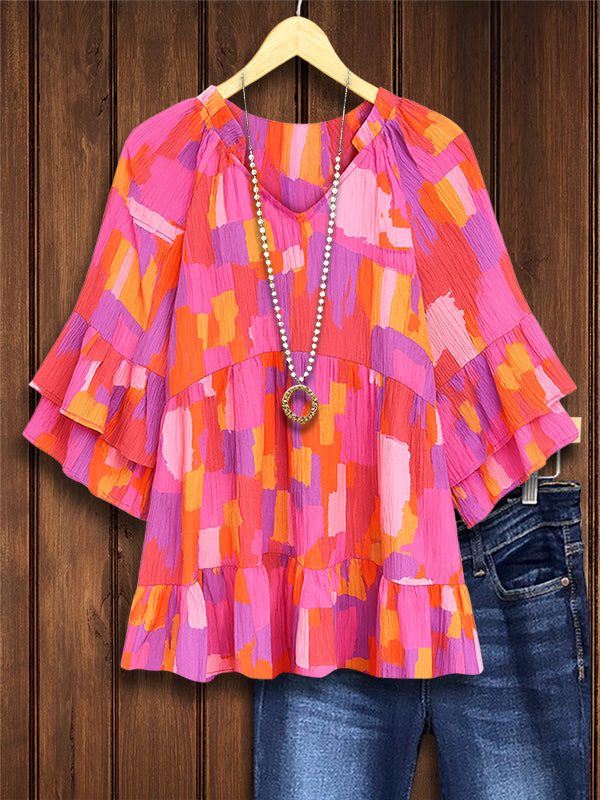 Sunset Muse Ruffled Sleeve Blouse