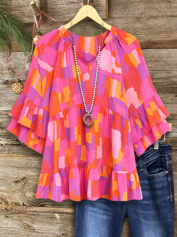 Sunset Muse Ruffled Sleeve Blouse