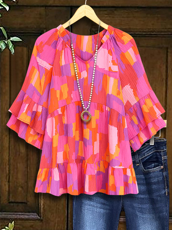 Sunset Muse Ruffled Sleeve Blouse