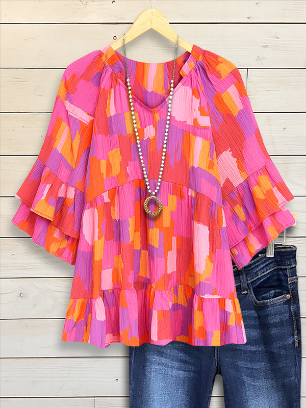 Sunset Muse Ruffled Sleeve Blouse