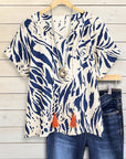 Indigo Breeze Tassel Tie Blouse