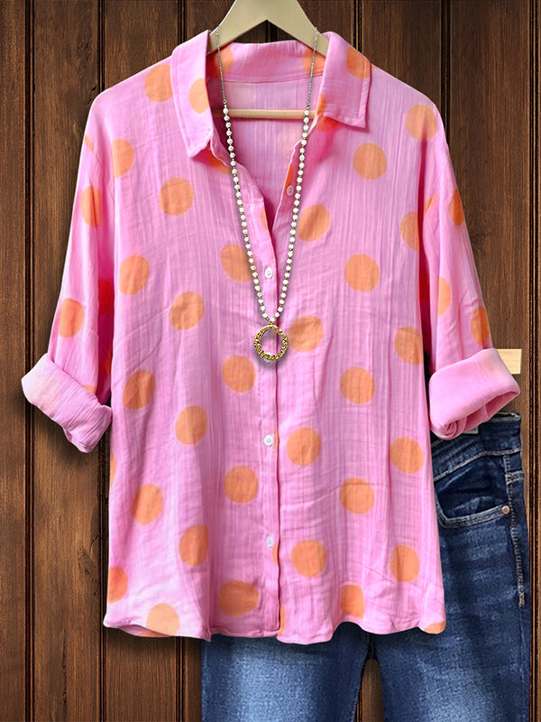 Colorblock Polka Dot Casual Blouse