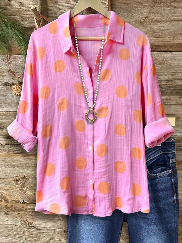 Colorblock Polka Dot Casual Blouse