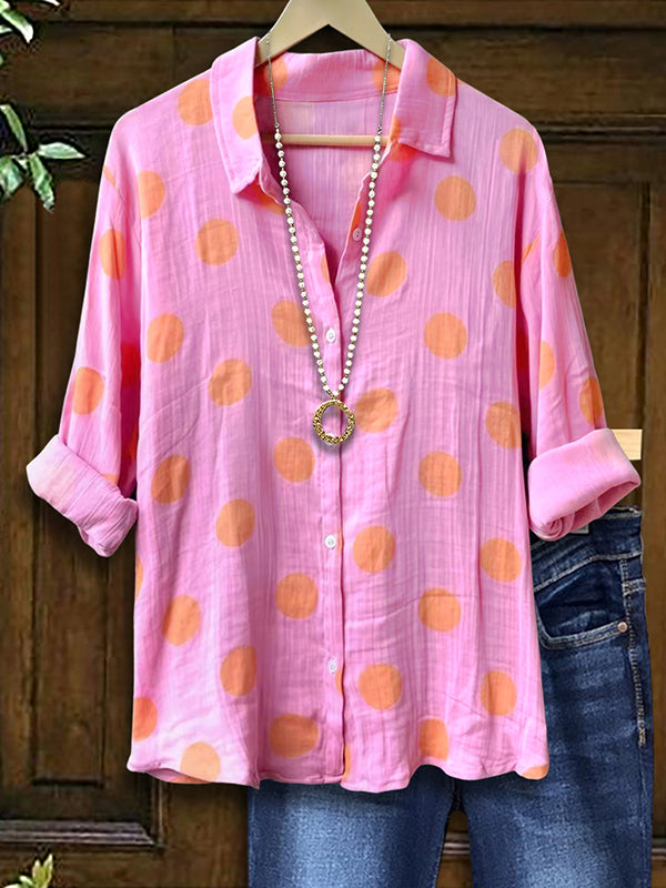 Colorblock Polka Dot Casual Blouse