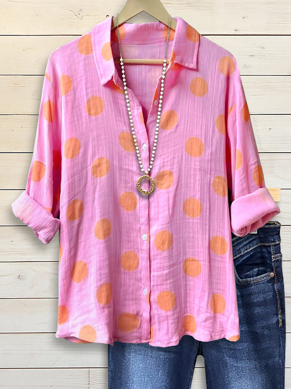 Colorblock Polka Dot Casual Blouse