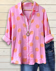 Colorblock Polka Dot Casual Blouse
