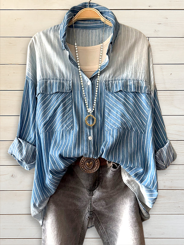 Oblique Stripe Patch Pocket Shirt