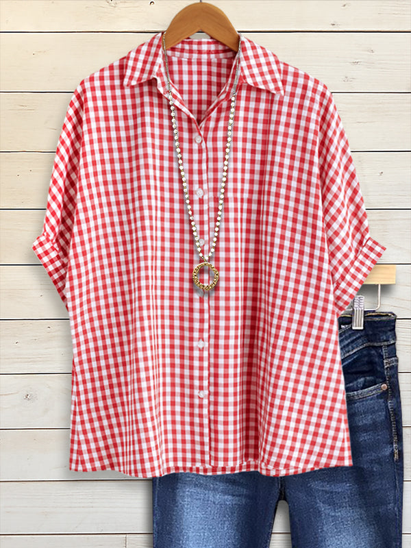 Classic Red Check Casual Blouse
