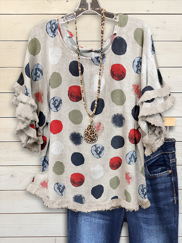 Polka Ruffle Sleeve Blouse