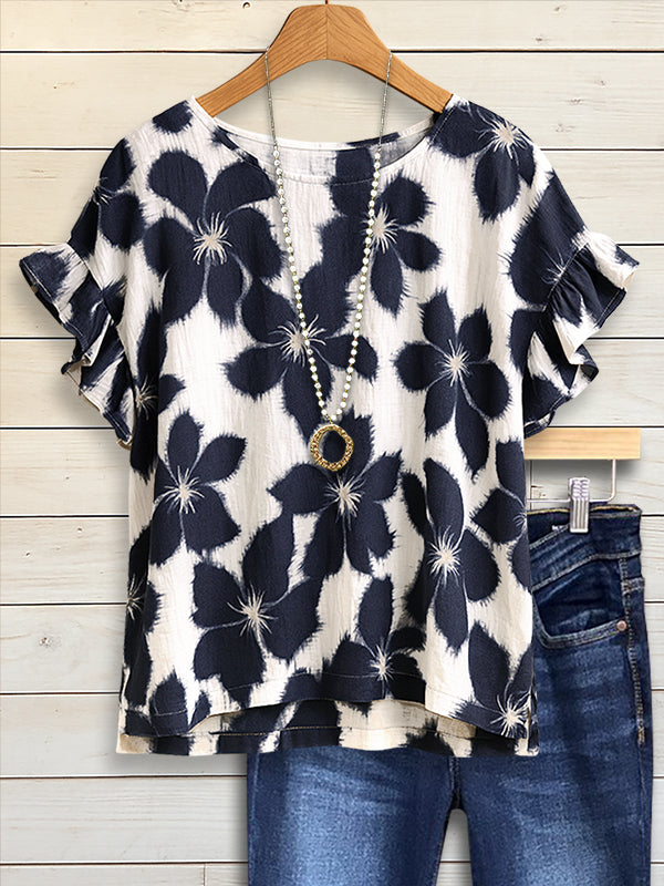 Navy Petal Flutter Sleeve Blouse