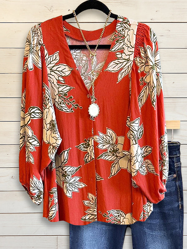 Rust Bloom V-Neck Blouse