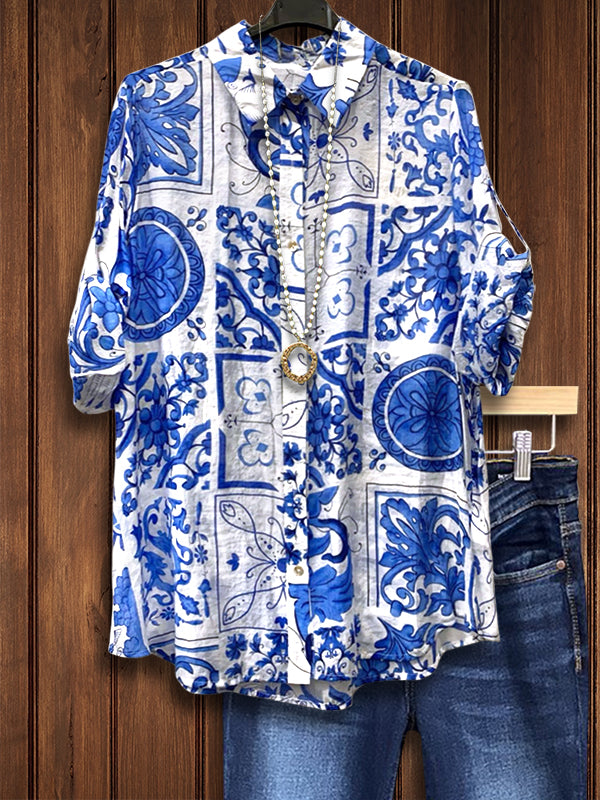 Mediterranean Graphic Print Blouse