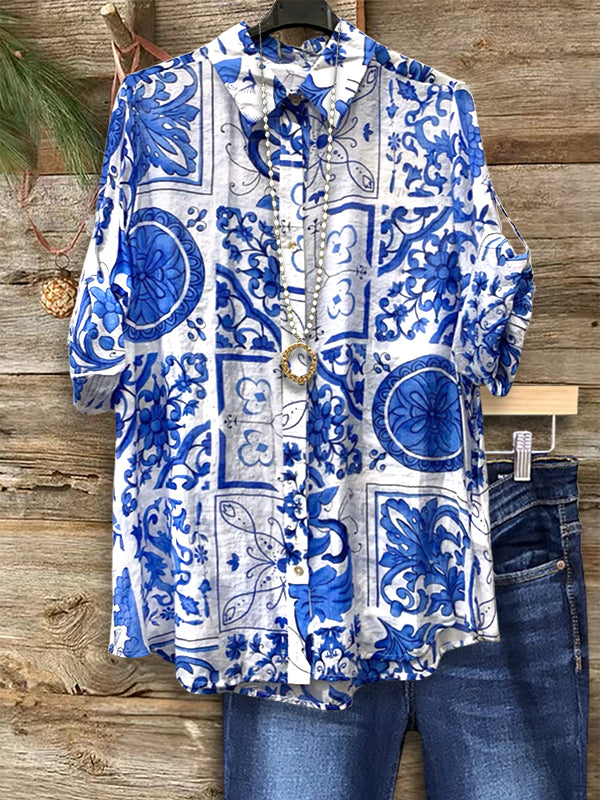 Mediterranean Graphic Print Blouse