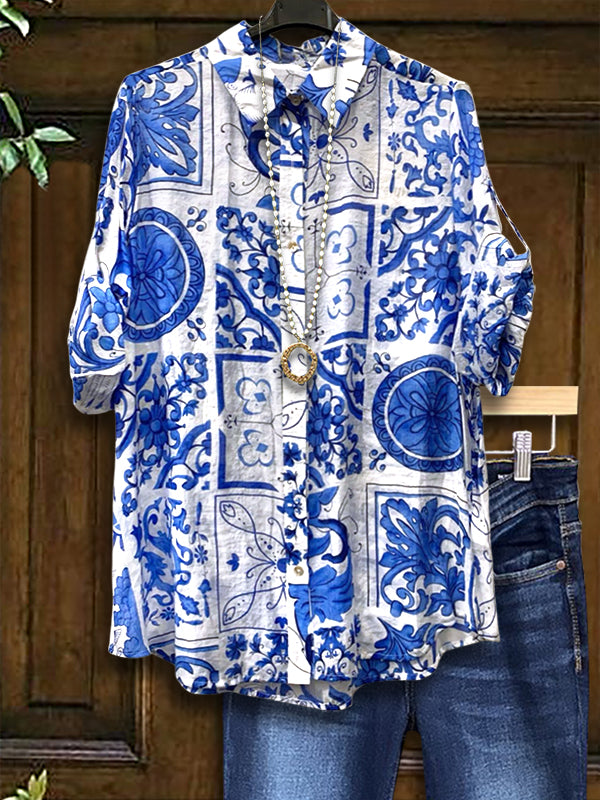 Mediterranean Graphic Print Blouse