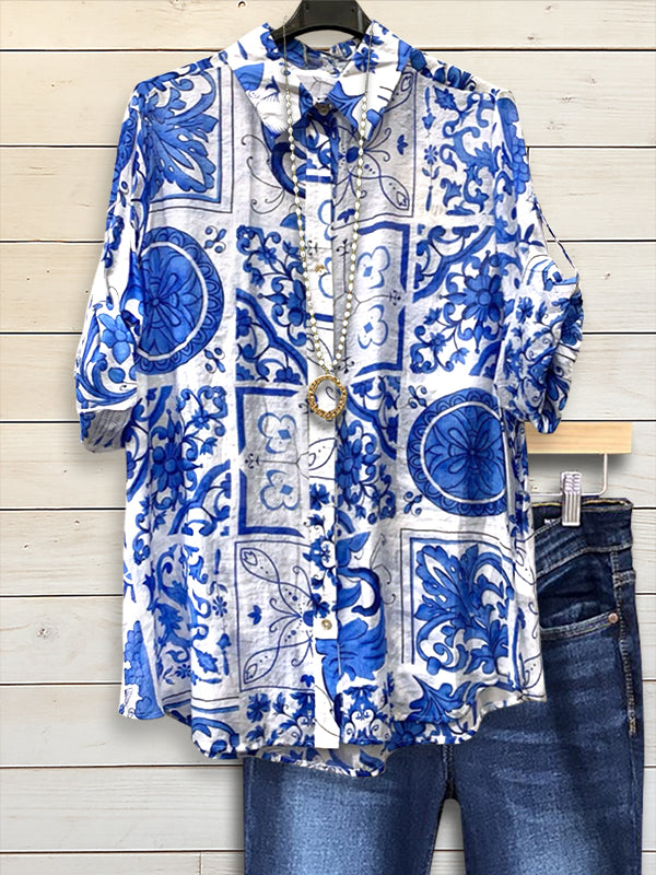 Mediterranean Graphic Print Blouse