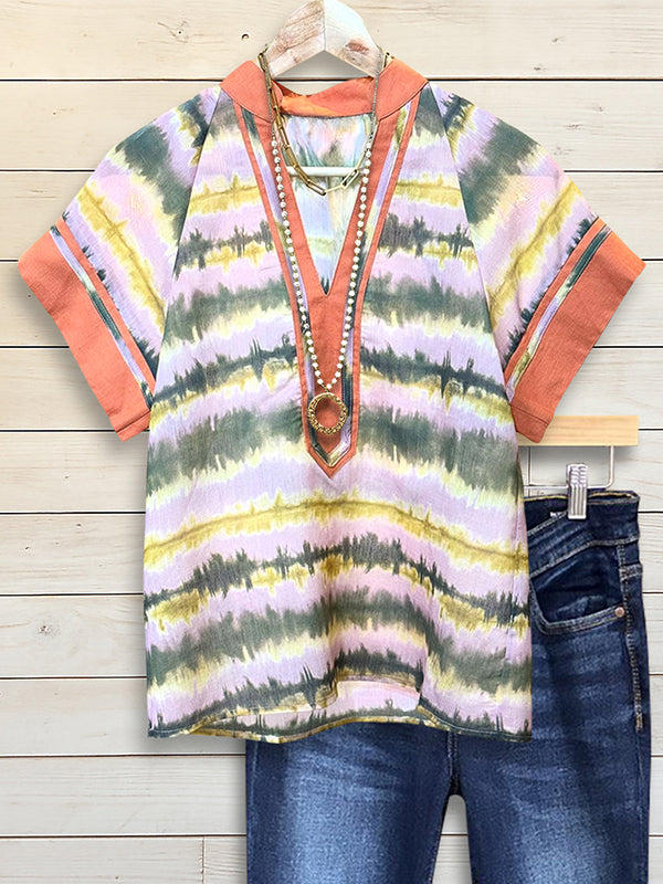 Retro Sunset V-Neck Blouse