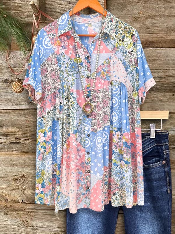 Patchwork Garden Casual Blouse